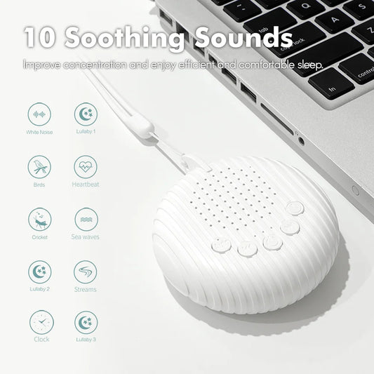 White Noise Sound Machine Portable Baby Sleep Machine 10 Soothing Sounds Volume Adjustable Built-in Rechargeable Battery USB