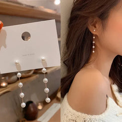 2022 New Trend Simulation Pearl Long Earrings Women's Flower Rhinestone Wedding Pendant Earrings Fashion Korean Jewelry Earrings