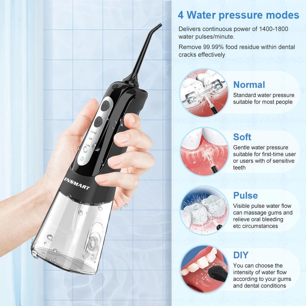 INSMART Oral Irrigator Dental Water Flosser - Waterproof Portable 300ML Teeth Cleaner & Teeth Whitening Jet