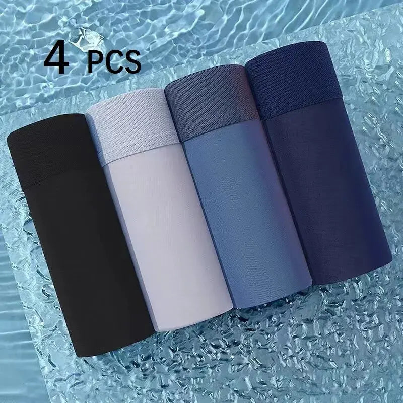 4 PCS Men's Boxers Shorts Underwear Antibacterial Cool Breathable Ice Silk SmoothVentilate Fashion 4 Colors Mixing XL 3XL 4XL