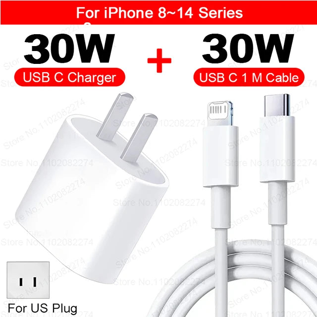 PD 30W For Apple Fast Charger For iPhone 15 11 12 13 14 Pro Max XR X XS Max 8 Plus Phone Charger Cable Fast Charging Accessories