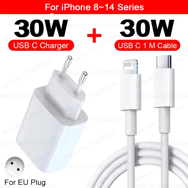 PD 30W For Apple Fast Charger For iPhone 15 11 12 13 14 Pro Max XR X XS Max 8 Plus Phone Charger Cable Fast Charging Accessories