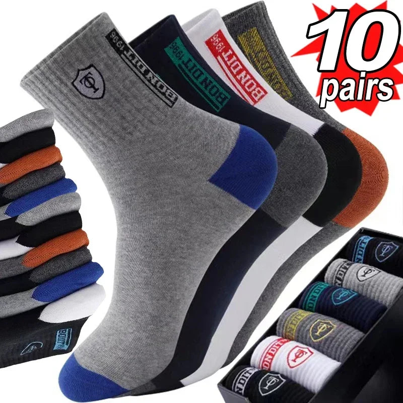 10pairs Breathable Cotton Sports Stockings Men Bamboo Fiber Autumn and Winter Men Socks Sweat Absorption Deodorant Business Sox